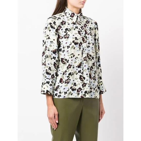 GANNI SZ 36 Floral Print Crepe Button Up Blouse Longsleeve Top MSRP $215 GREAT! - Picture 1 of 7